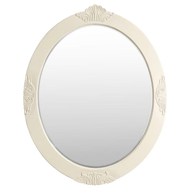 Home Decorators Collection Winslow 30 in. W x 38 in. H Oval Wood Framed Wall Bathroom Vanity Mirror in antique white BF-27006-AW