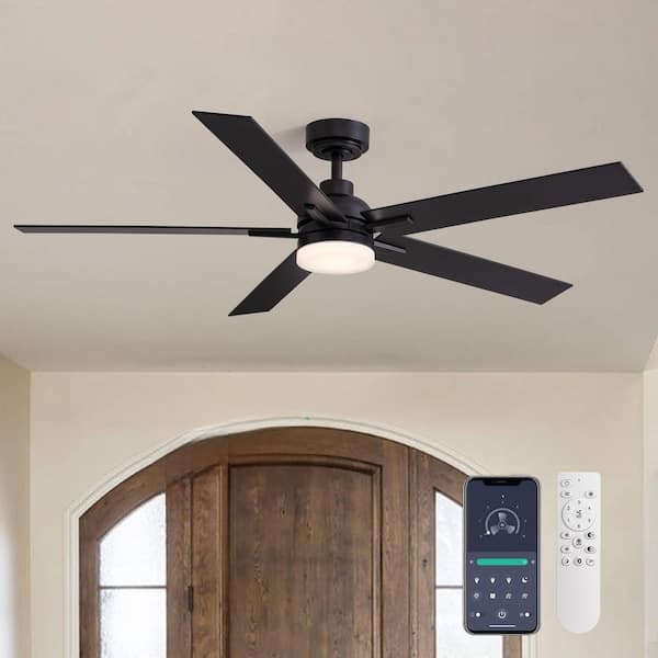 ANTOINE 56 in. Modern Smart Indoor Black Ceiling Fan with Dimmable LED Light and APP Remote Control HD-TC-08
