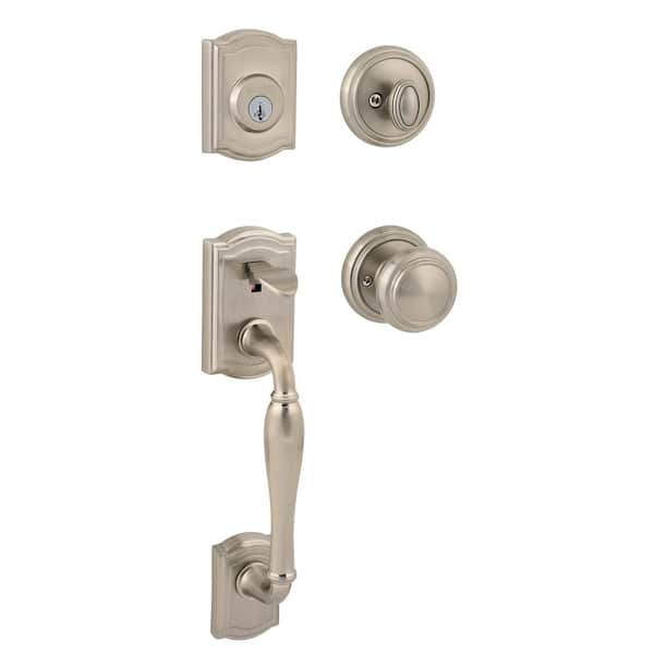 Baldwin Prestige Wesley Single Cylinder Satin Nickel Door Handleset with Alcott Door Knob Featuring SmartKey Security 91800-042
