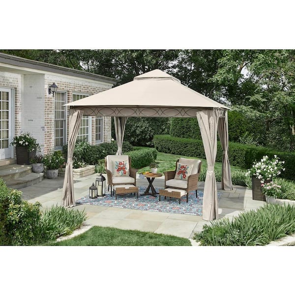 Hampton Bay Palantine 10.5 ft. x 10.5 ft. Tan Soft Top Gazebo SY21020501A - C