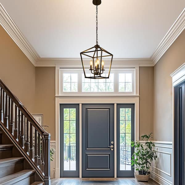 Briignite 8 in. Black 4-Light Geometric Open Cage Pendant Chandelier, Dining Room and House Foyer Lighting HR-ZX17801DBL-1AP2