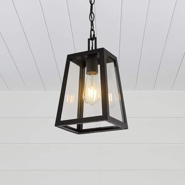 JONATHAN Y Glendale 6.75 in. 1-Light Black/Clear Outdoor LED Pendant Farmhouse Industrial Iron/Glass JYL2402A