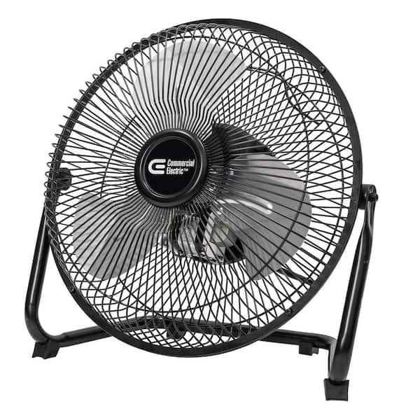 Commercial Electric 9 in. 3-Speed High Velocity Floor Fan in Black With Wall Mount Bracket SFC-225BR-1