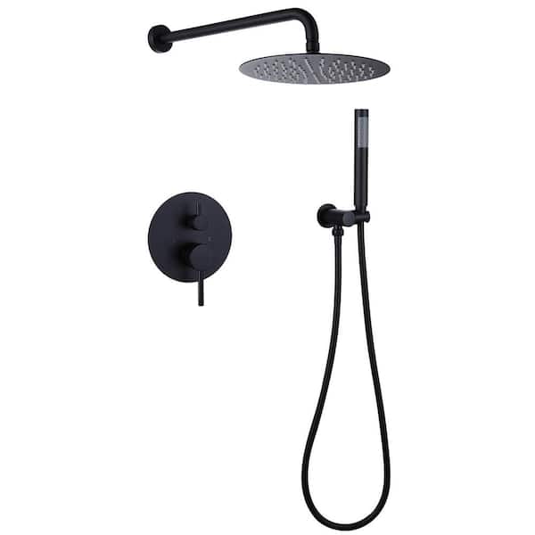 HOMEMYSTIQUE Single Handle 1-Spray Round Shower Faucet 2.5 Gpm Wall Bar Shower Kit with Adjustable Heads in Black (Valve Included) NSF122B