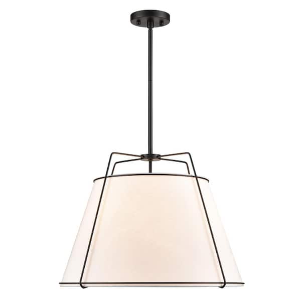 Light Society Lise 22 in. 3-Light Black Chandelier with Fabric Shade LS-C555-BLK