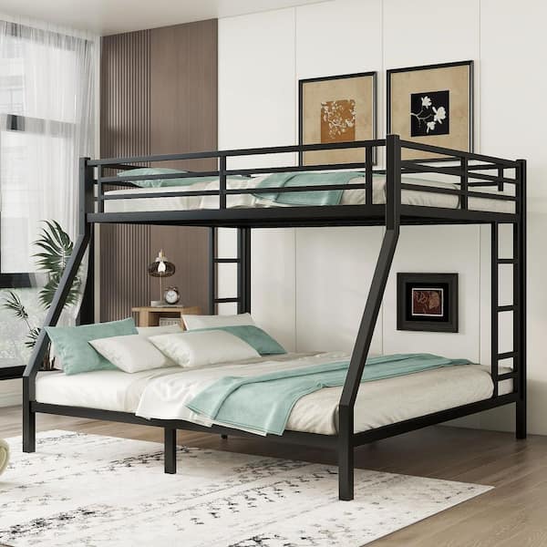 Nestfair Metal Black Queen Over King Bunk Bed with Space-Saving BB1580S072