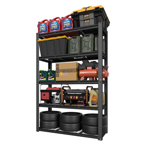 VEIKOUS 5-Tier Metal Adjustable Garage Shelves Industrial Shelving Standard Bookcase in Black (72 in. H x 48 in. W x 18 in. D) HP1106-08-1