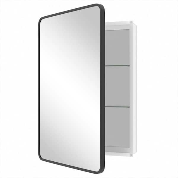 WallBeyond 24 in. W x36 in. H Rounded Rectangular Black Aluminum Alloy Framed Medicine Cabinet with Mirror for Easy to install T531741A02