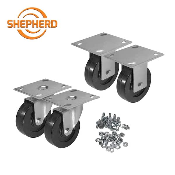 Shepherd 4 in. Black Rubber and Steel Swivel and Rigid Caster Kit with Hardware (4-Piece) 9010H
