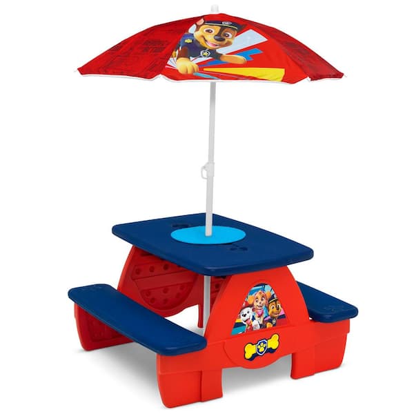 Delta Children Blue PAW Patrol 4 Seat Activity Picnic Table with Umbrella and Lego Compatible Tabletop TT87415PW-1121