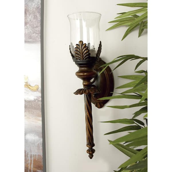 Litton Lane 18 in. Brown Glass Single Candle Wall Sconce 72273