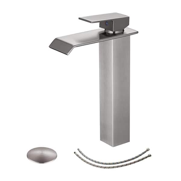 BWE Waterfall Single Hole Single Handle Bathroom Vessel Sink Faucet With Pop-up Drain Assembly in Brushed Nickel A-96004H-N