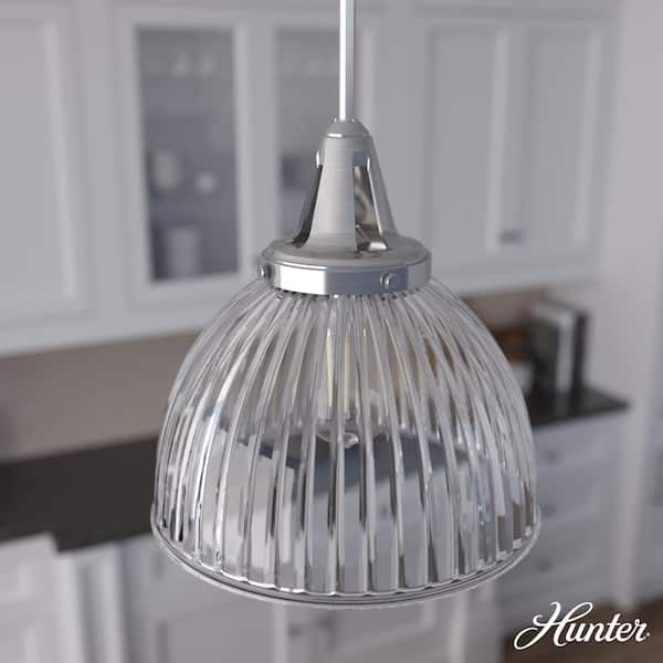Hunter Cypress Grove 1 Light Brushed Nickel Island Pendant Light with Clear Holophane Glass Shade Dining Room Light 19349