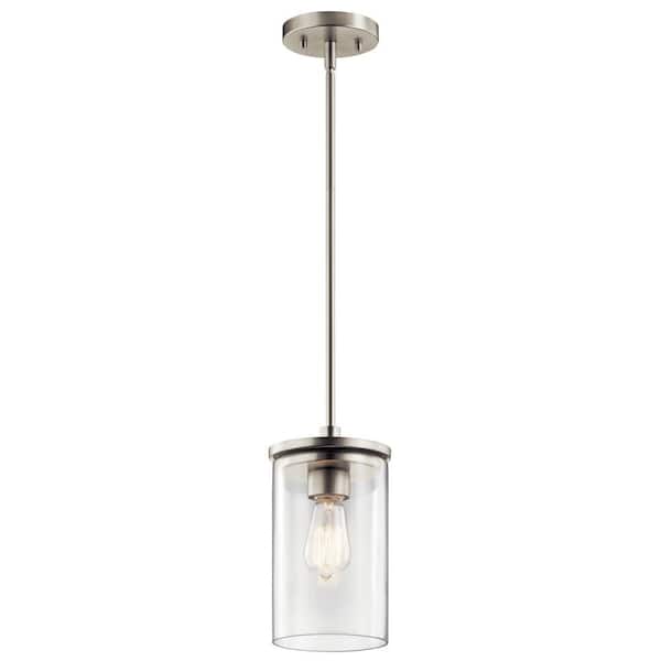 KICHLER Crosby 1-Light Brushed Nickel Contemporary Shaded Kitchen Mini Pendant Hanging Light with Clear Glass 43996NI