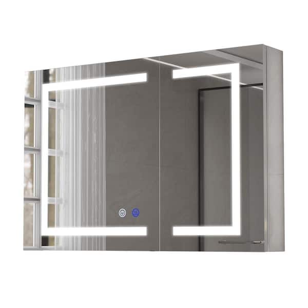 Simple Project 36 in. W x 24 in. H Rectangular Aluminum Light Medicine Cabinet with Mirror, Defogging, Double Door Opening AL-LMC-1-3624-2