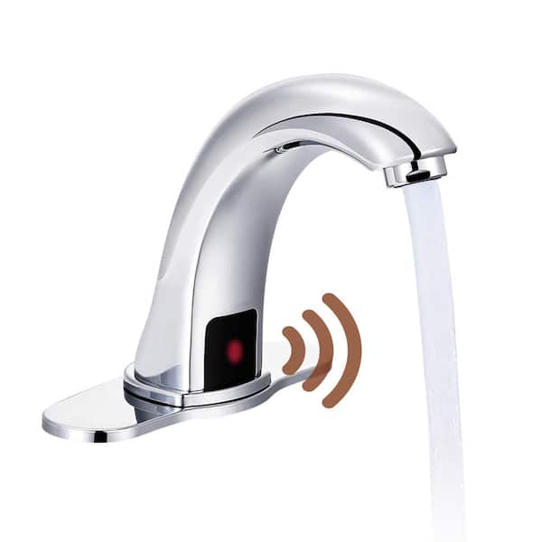 Unbranded Hands-Free SensorTouchless Single Hole Bathroom Faucet in Chrome with Deck Plate and Valve MD-S877BN