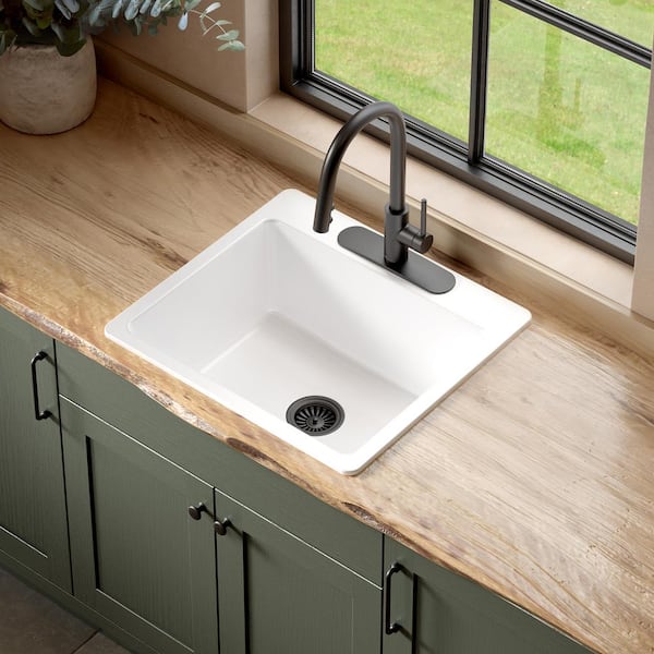SINKOLOGY Jackson 25 in. 3-Hole Drop-In Single Bowl Crisp White Fireclay Kitchen Sink SK413-25FC-WH-3
