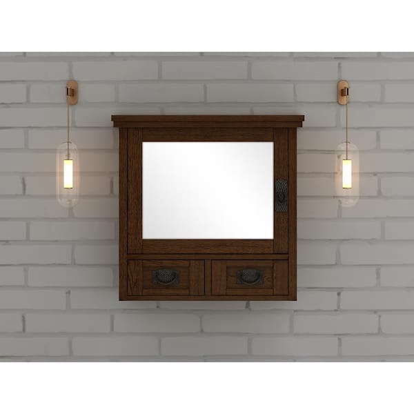 Home Decorators Collection Artisan 23.5 in. W x 22.75 in. H Rectangular Wood Framed Wall Bathroom Vanity Mirror in Dark Oak MD-M1752