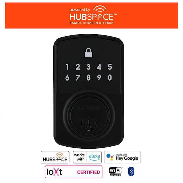Defiant Square Compact Matte Black Electronic Single Cylinder Deadbolt Wi-Fi Enabled Powered by Hubspace HSGCXX901ALPB