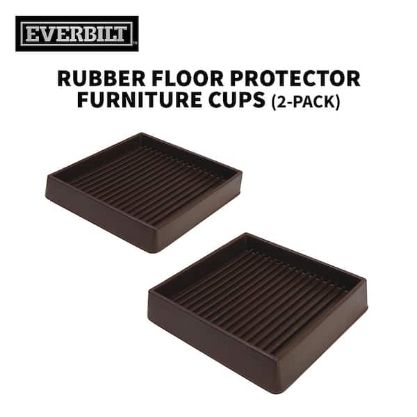 Everbilt 3 in. Brown Square Smooth Rubber Floor Protector Furniture Cups for Carpet & Hard Floors (2-Pack) 49078
