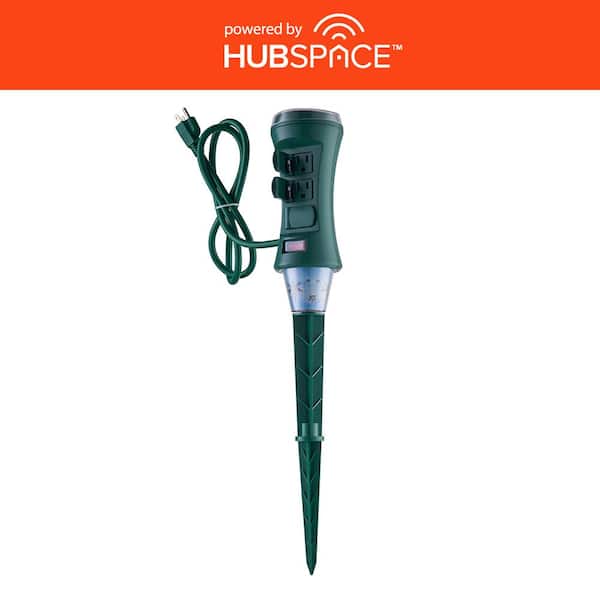 Defiant Smart Outdoor 4 ft. 6-Outlet Power Stake Timer with Holiday Lights Projector Powered by Hubspace LH-7-6-4FT