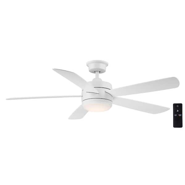 Hampton Bay Averly 52 in. Indoor Matte White Ceiling Fan with Adjustable White Integrated LED with Remote Control Included AK18B-MWH