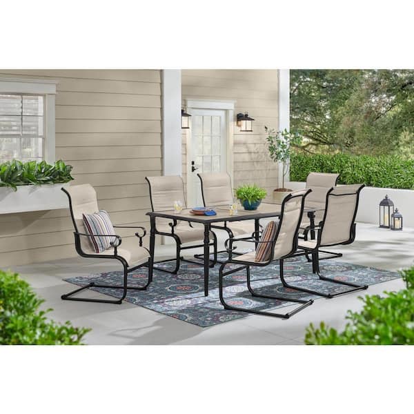 Hampton Bay Glenridge Falls 7-Piece Metal Padded Sling Rectangular Outdoor Dining Set in Putty Beige FRS80433DR-ST