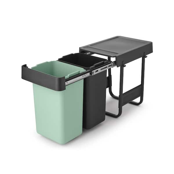 Brabantia Sort & Go Jade Green & Dark Gray In-Cabinet Plastic Dual Compartment Pull Out Recycling Bin 2 x 4 Gallon (2 x 15L) 232503