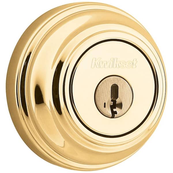 Kwikset Polished Brass Single Cylinder Deadbolt featuring SmartKey Security with Microban Antimicrobial Technology 9803SMTCPK4V1