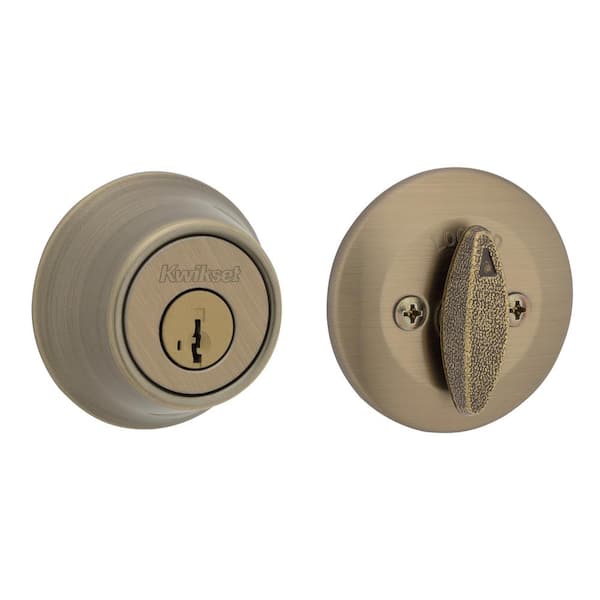 Kwikset 660 Antique Brass Single Cylinder Deadbolt featuring SmartKey Security and Microban Technology T6605SMTCPRCALR