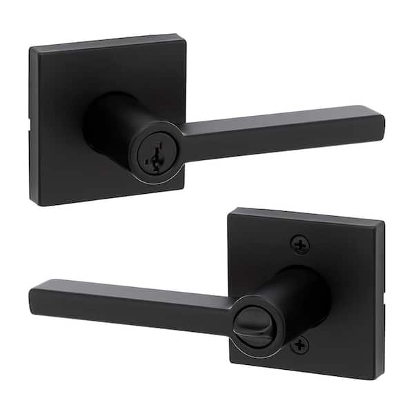 Kwikset Halifax Square Matte Black Keyed Entry Door Handle Featuring SmartKey Security 740HFLSQ514SCP4
