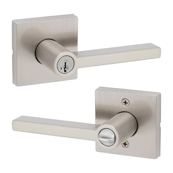 Kwikset Halifax Square Satin Nickel Keyed Entry Door Handle Handle Featuring SmartKey Security 740HFLSQT15SMTCPK4