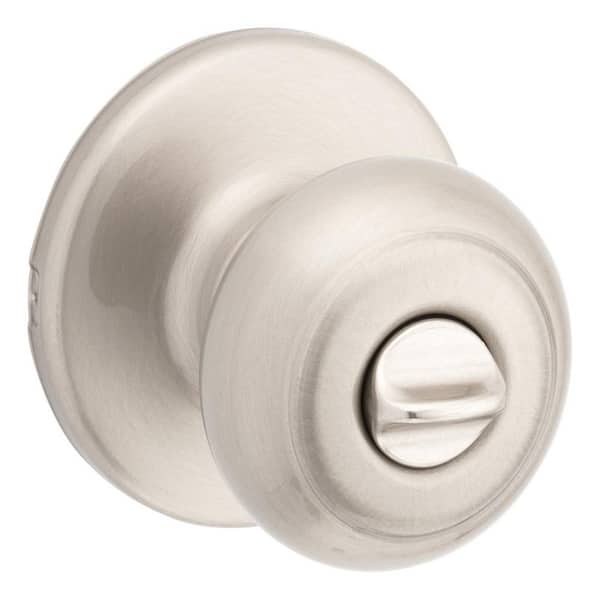 Kwikset Cove Satin Nickel Privacy Door Knob with Lock for Bedroom or Bathroom featuring Microban Technology 300CV15CPV1