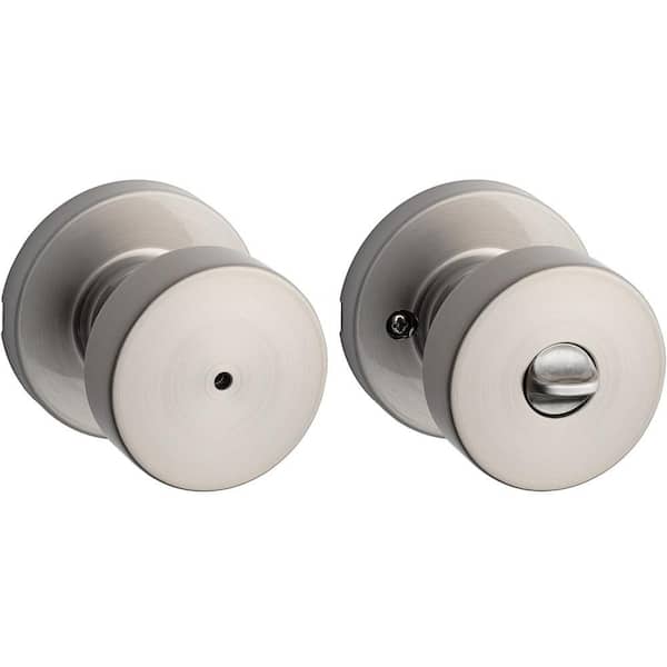 Kwikset Pismo Round Satin Nickel Bed/Bath Door Knob Featuring Microban Antimicrobial Technology with Lock 730PSKRDT15CP