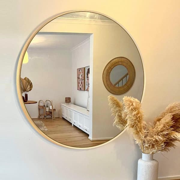 LuxHomez 36 in. W x 36 in. H Gold Vanity Round Wall Mirror Aluminum Alloy Frame Bathroom Mirror LLOM-91-GO