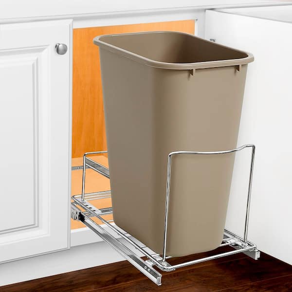 LYNK PROFESSIONAL Pull Out Trash Can Under Cabinet Slide Out Organizer Slide Out Adjustable Shelf for Trash Cans - Chrome 430121DS