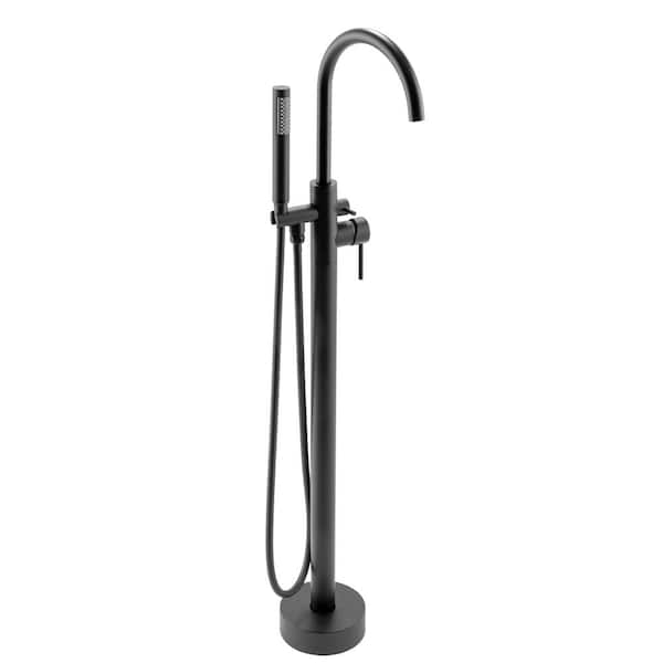 AKDY 1-Handle Freestanding Floor Mount Tub Faucet Bathtub Filler with Hand Shower in Matte Black TF0042
