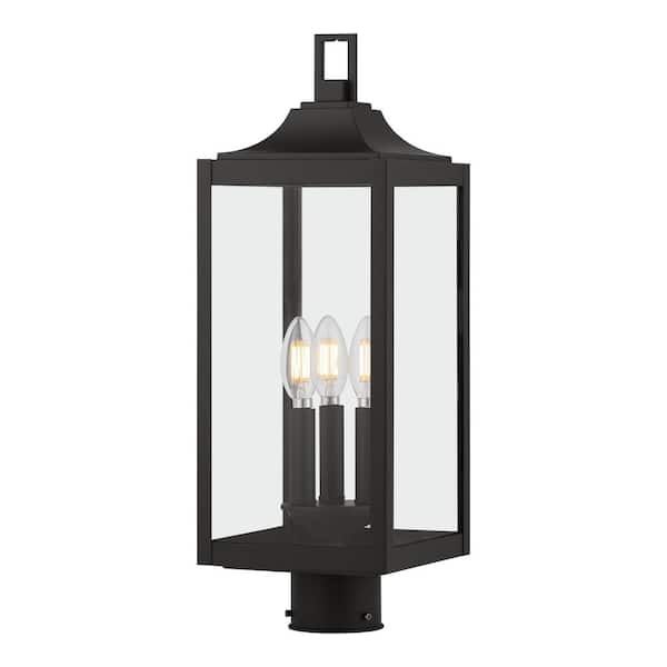 Home Decorators Collection Havenridge 3-Light Matte Black Outdoor Post with Clear Glass (1-Pack) KSZ1803AX-01/MB