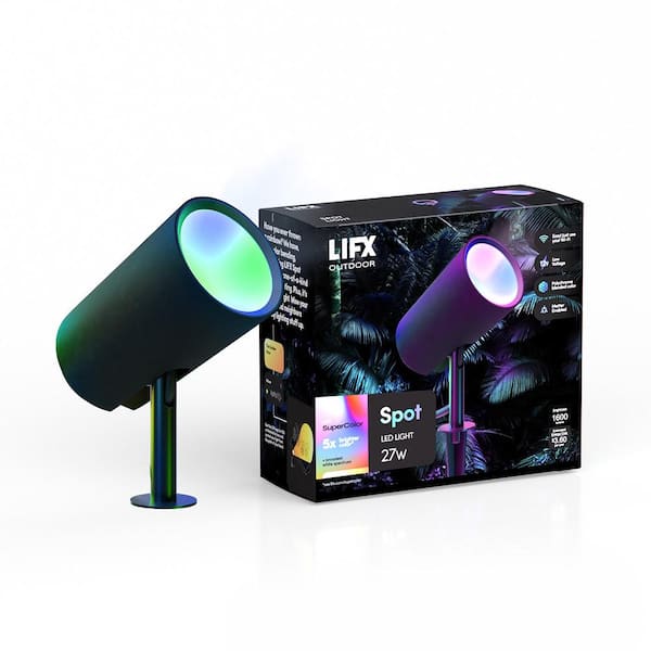 LIFX Low Voltage 1600 Lumens Black RGB Integrated LED Smart Wi-Fi Landscape Spotlight, Works w/ Alexa/Hey Google/HomeKit/Siri LFX/LV/SPOT/RND