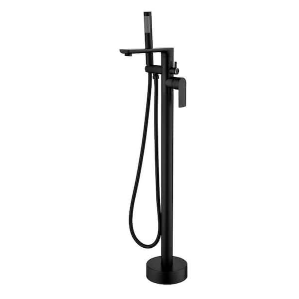 Nestfair Single-Handle Floor-Mount Roman Tub Faucet with Hand Shower in Matte Black SMD8008B