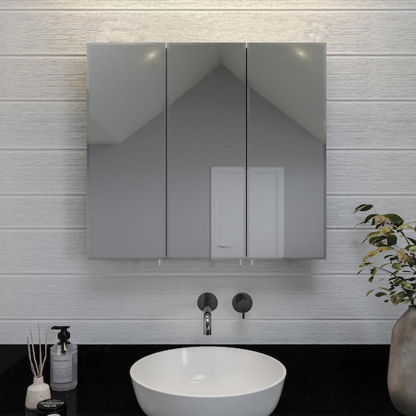 Croydex 30 in. W x 26 in. H Frameless Aluminum Recessed or Surface-Mount Bathroom Medicine Cabinet with Easy Hang System WC101869HD