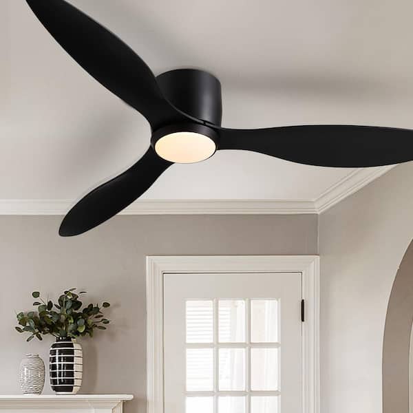 Pacific Core 52 in. Smart Indoor Black Low Profile 3 Blades Ceiling Fans with Dimmable Led Lights with Remote Included HDSAT-1164-02