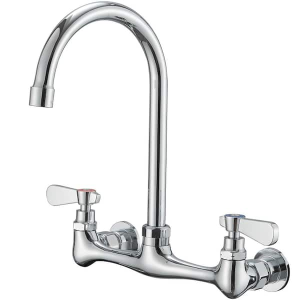 BWE Double Handle Wall Mount Standard Kitchen Faucet with High Arc Swivel Spout 8 in. Widespread in Polished Chrome A-94257-5G