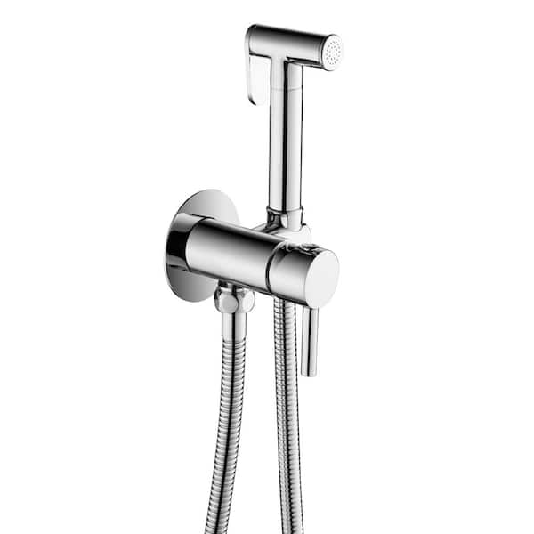 UKISHIRO Viki Single-Handle Bidet Faucet with Sprayer Holder, Solid Brass T-Valve Adapter and SUS304 Bidet Hose in Polish Chrome SMDJEM031527CP