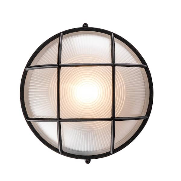 Bel Air Lighting Aria 10 in. 1-Light Rust Round Bulkhead Outdoor Wall Light Fixture with Frosted Glass 41515 RT
