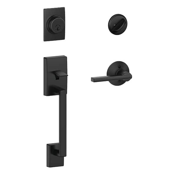 Schlage Century Matte Black Single Cylinder Door Handleset with Latitude Handle F60 G CEN 622 LAT