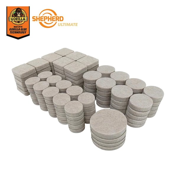 Shepherd Ultimate Assorted Beige Self-Adhesive Furniture Sliders, Felt Pads Value Pack with Gorilla Glue Technology (134-Piece) 4113424UG