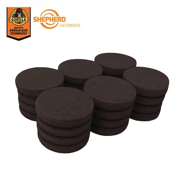Shepherd Ultimate 1-1/2 in. Brown Round Self-Adhesive Furniture Felt Pads with Gorilla Glue Technology (24-Pack) 4728324UG