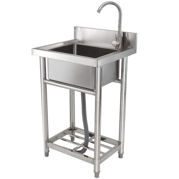 SKYSHALO Stainless Steel Utility Sink, 1-Compartment Free Standing Small Sink, 16 in. x 13 in. x 8.7 in. Commercial Single DSCDGZTDCWP22FYT7V0-1111