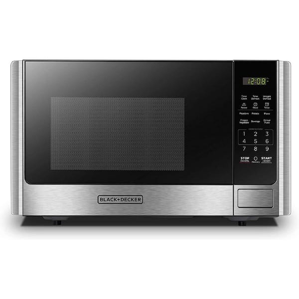 BLACK+DECKER 0.9 cu. ft. in Stainless Steel 900 Watt Countertop Microwave Oven with Turntable Push-Button Door, Safety Lock EM925AB9